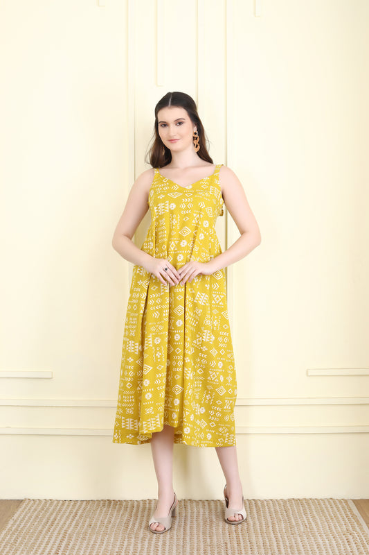 Golden Yellow Halter Sun dress with smocking UCD25019