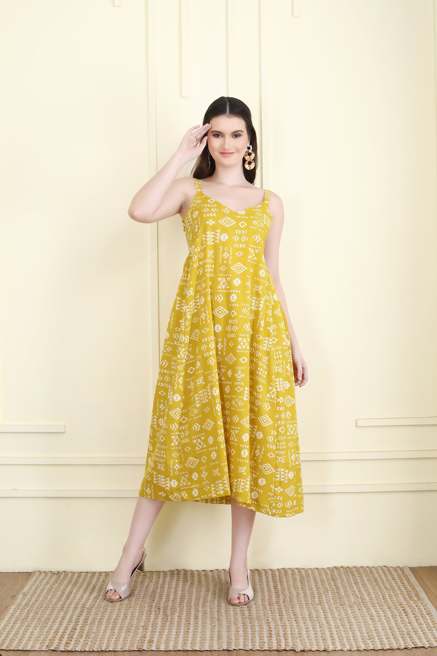 Golden Yellow Halter Sun dress with smocking UCD25019