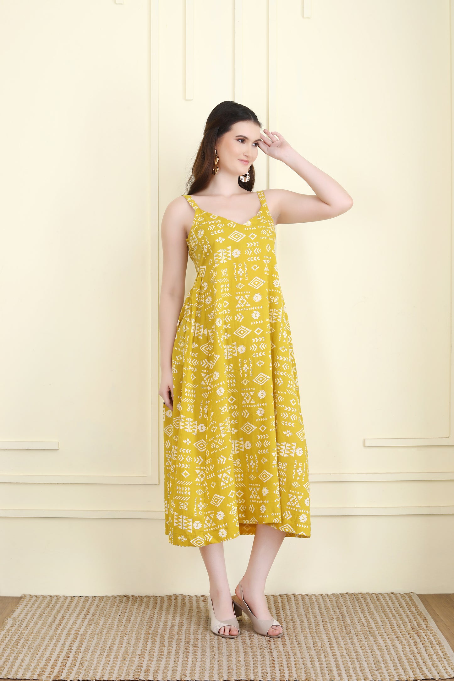 Golden Yellow Halter Sun dress with smocking UCD25019