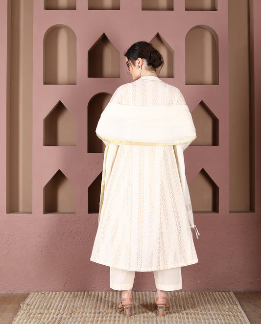Ecru Cotton Dobby Kalidar Kurta