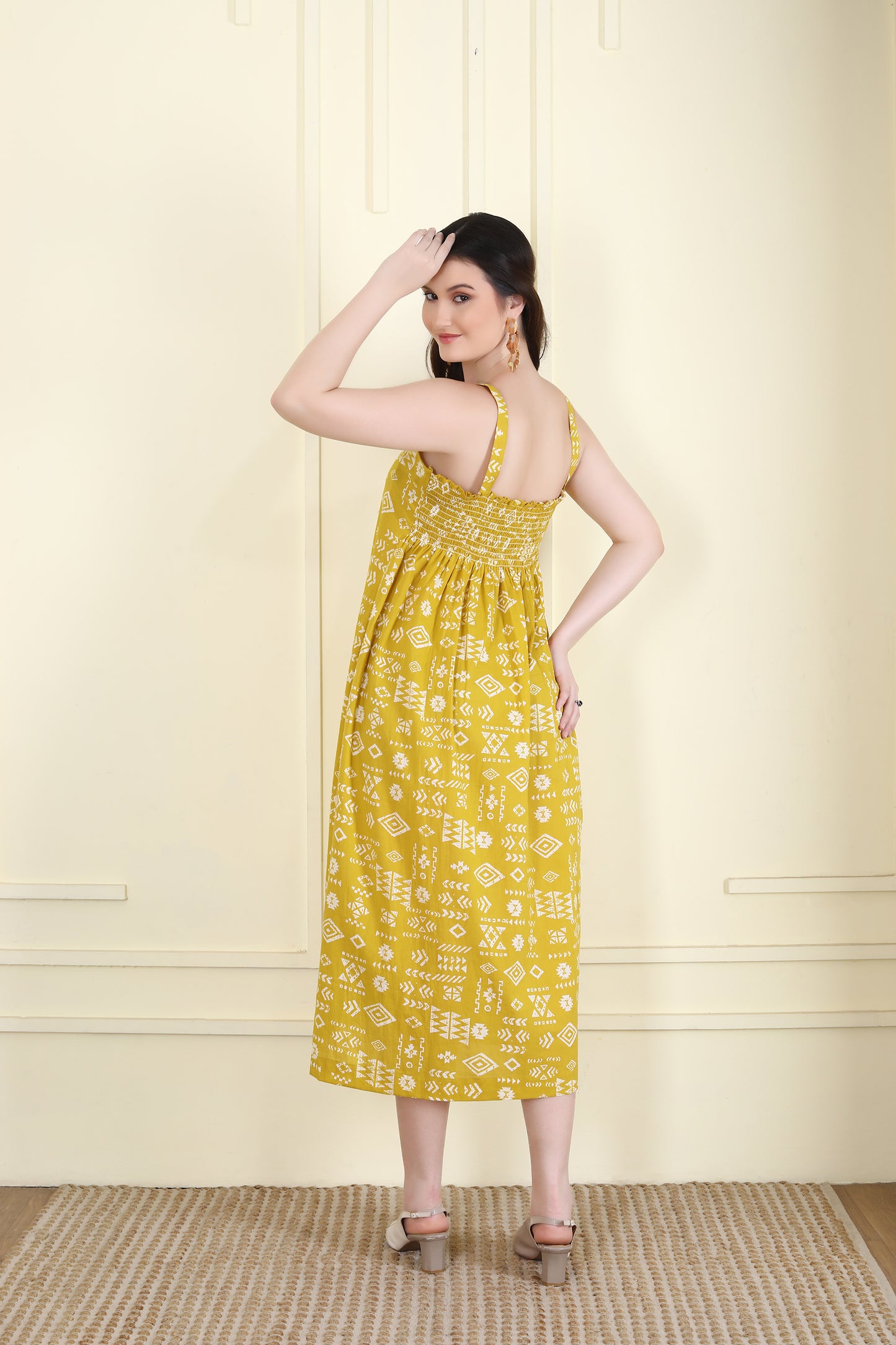 Golden Yellow Halter Sun dress with smocking UCD25019