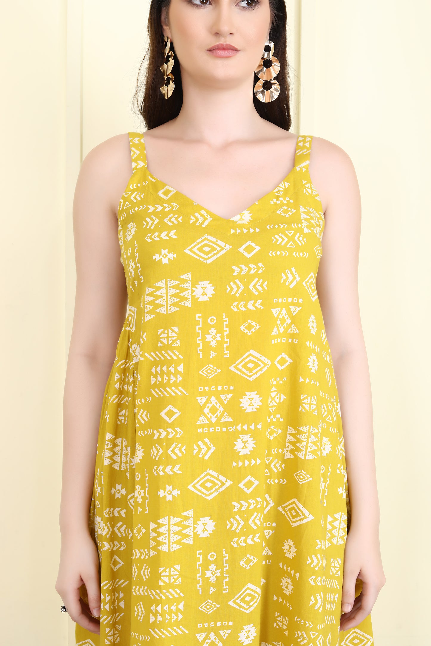 Golden Yellow Halter Sun dress with smocking UCD25019
