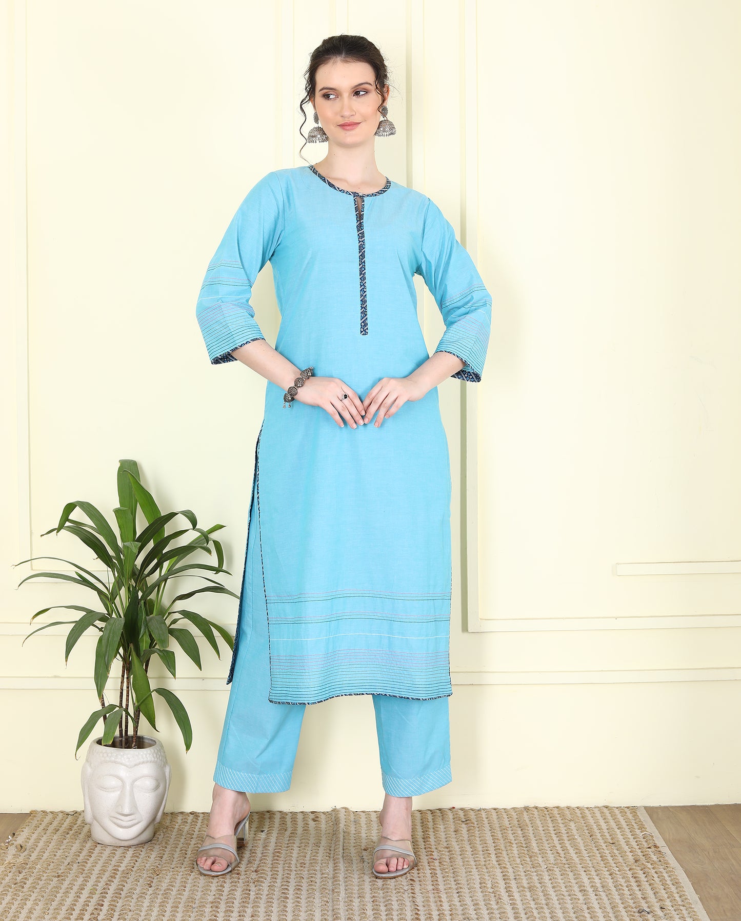 Royal Blue Chambray kurta set UCEN25018