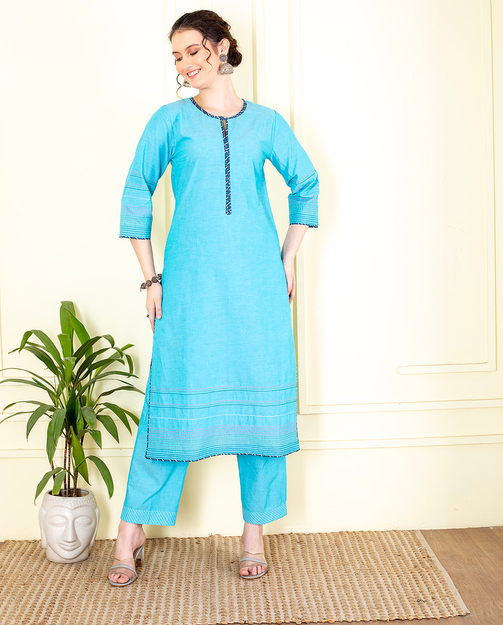 Royal Blue Chambray kurta set UCEN25018
