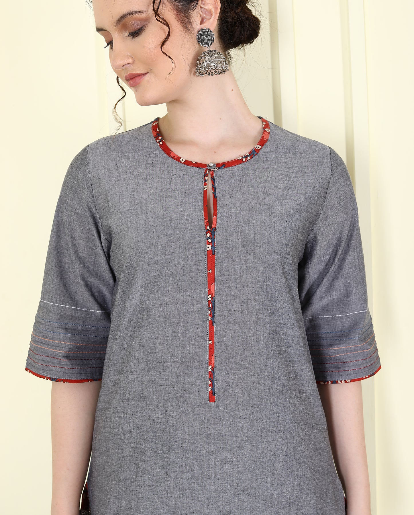 Grey Chambray Cotton Kurta UCK25015