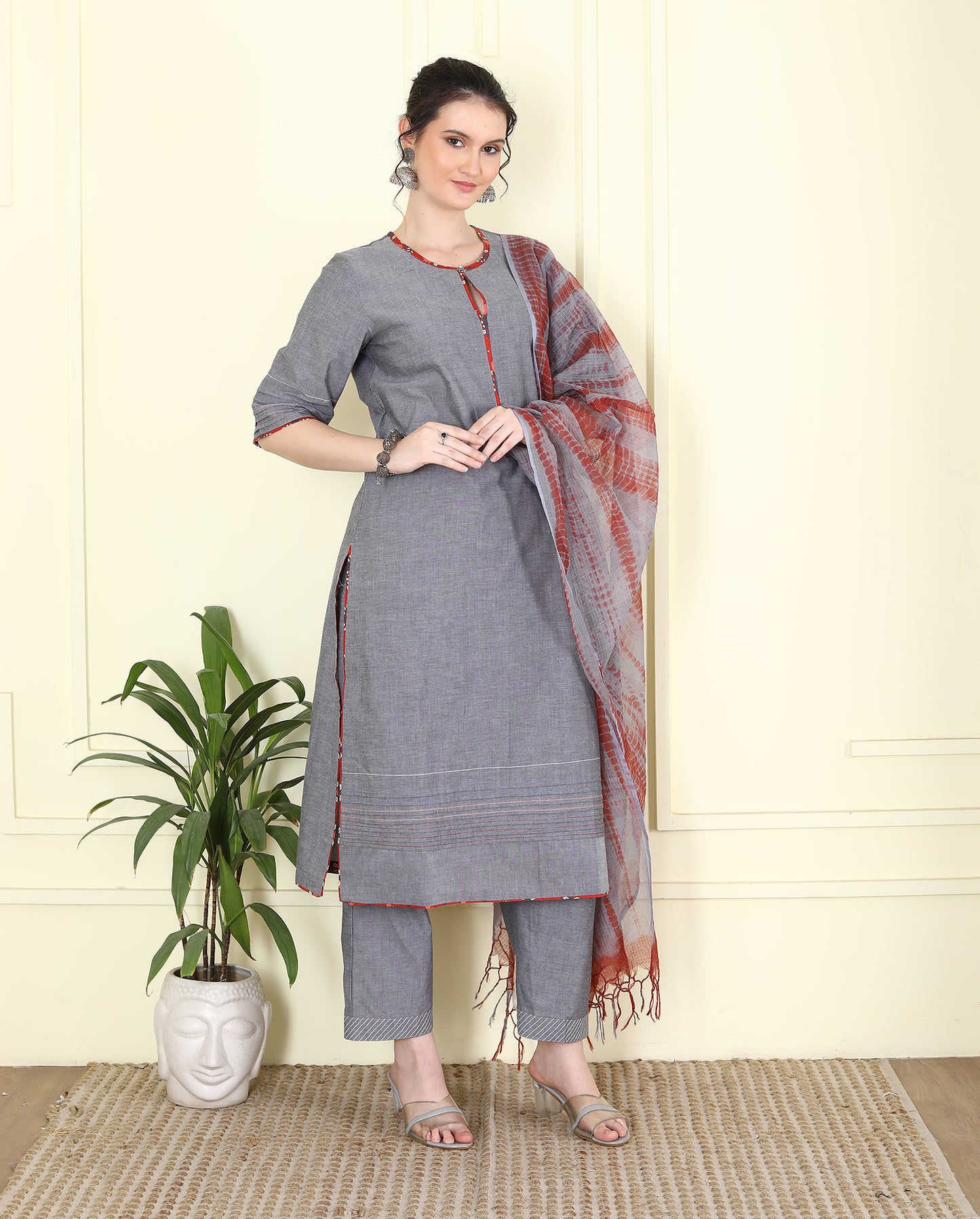 Grey Chambray Cotton Kurta UCK25015