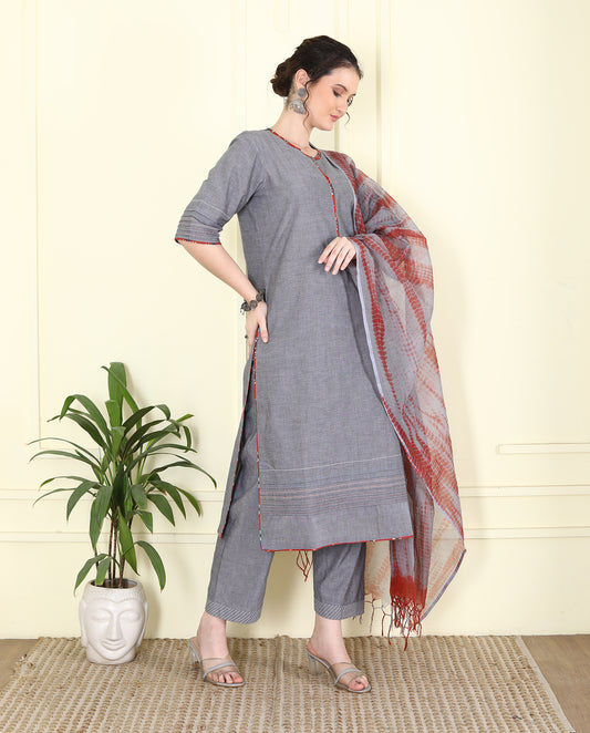 Grey Chambray Cotton Kurta UCK25015