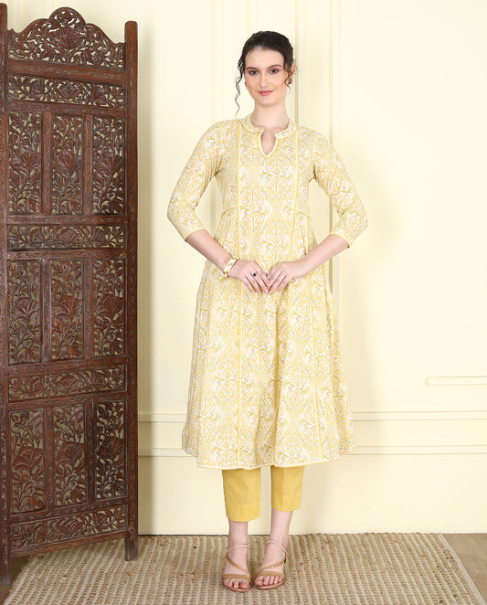Yellow Paisley Print Kalidar Kurta UCK25007