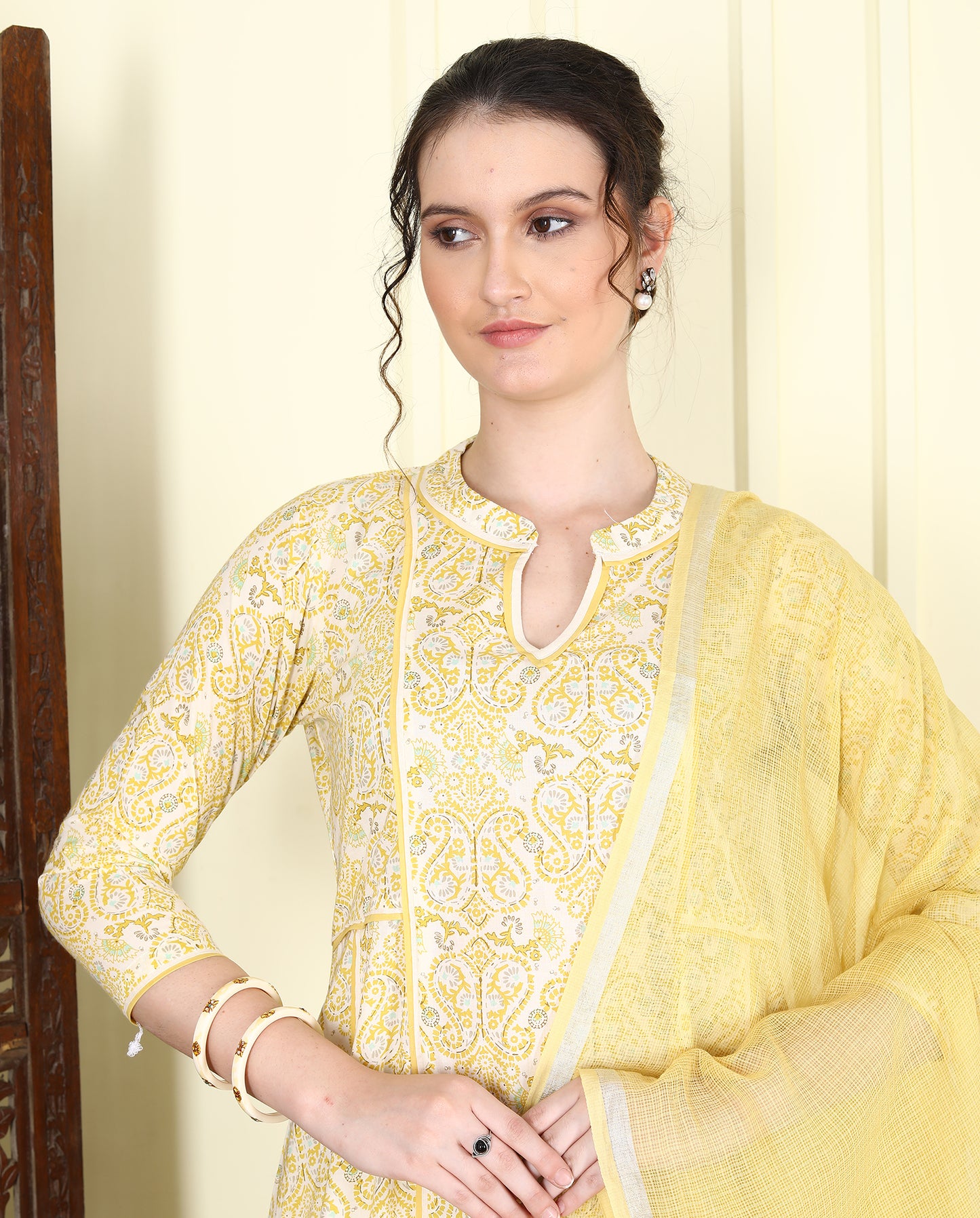 Yellow Paisley Print Kalidar Kurta UCK25007
