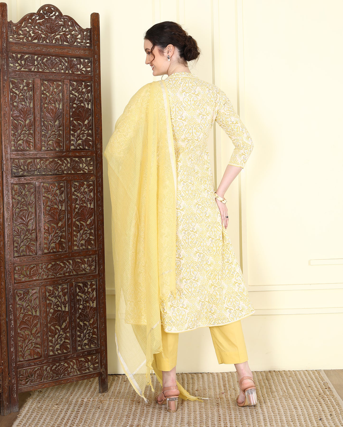 Yellow Paisley Print Kalidar Kurta UCK25007