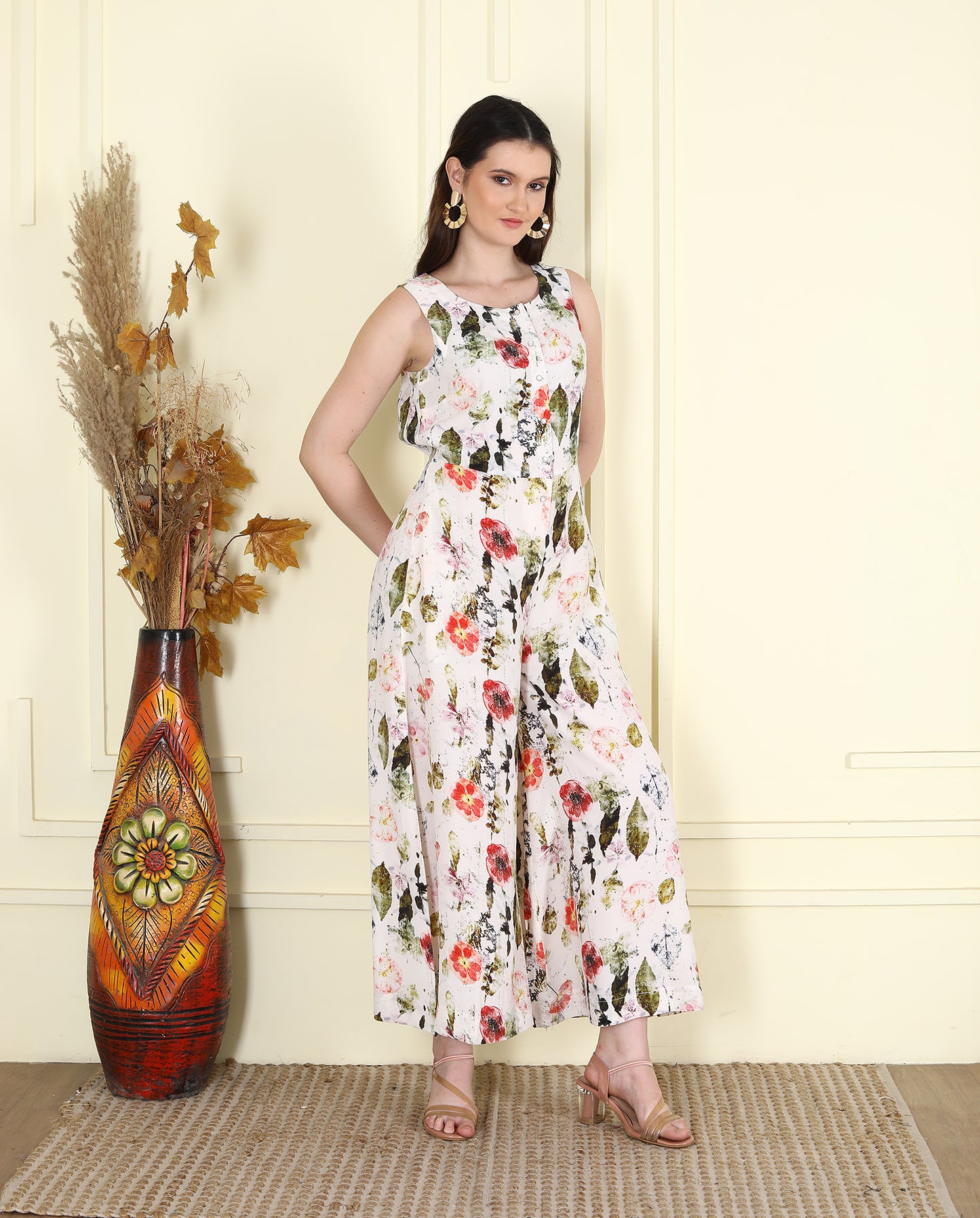 Leaf print Modal Jumpsuit UCJ25011