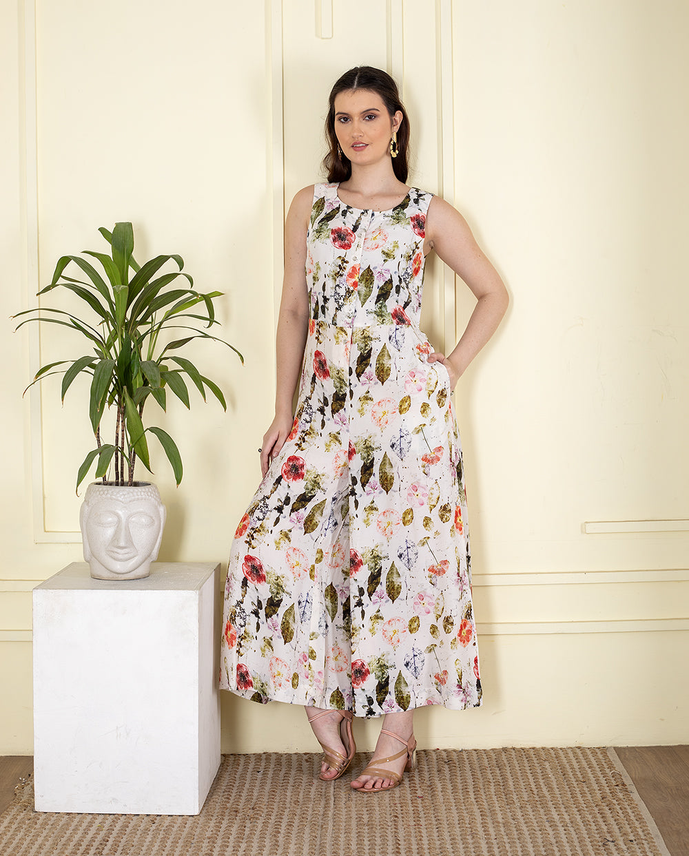 Leaf print Modal Jumpsuit UCJ25011
