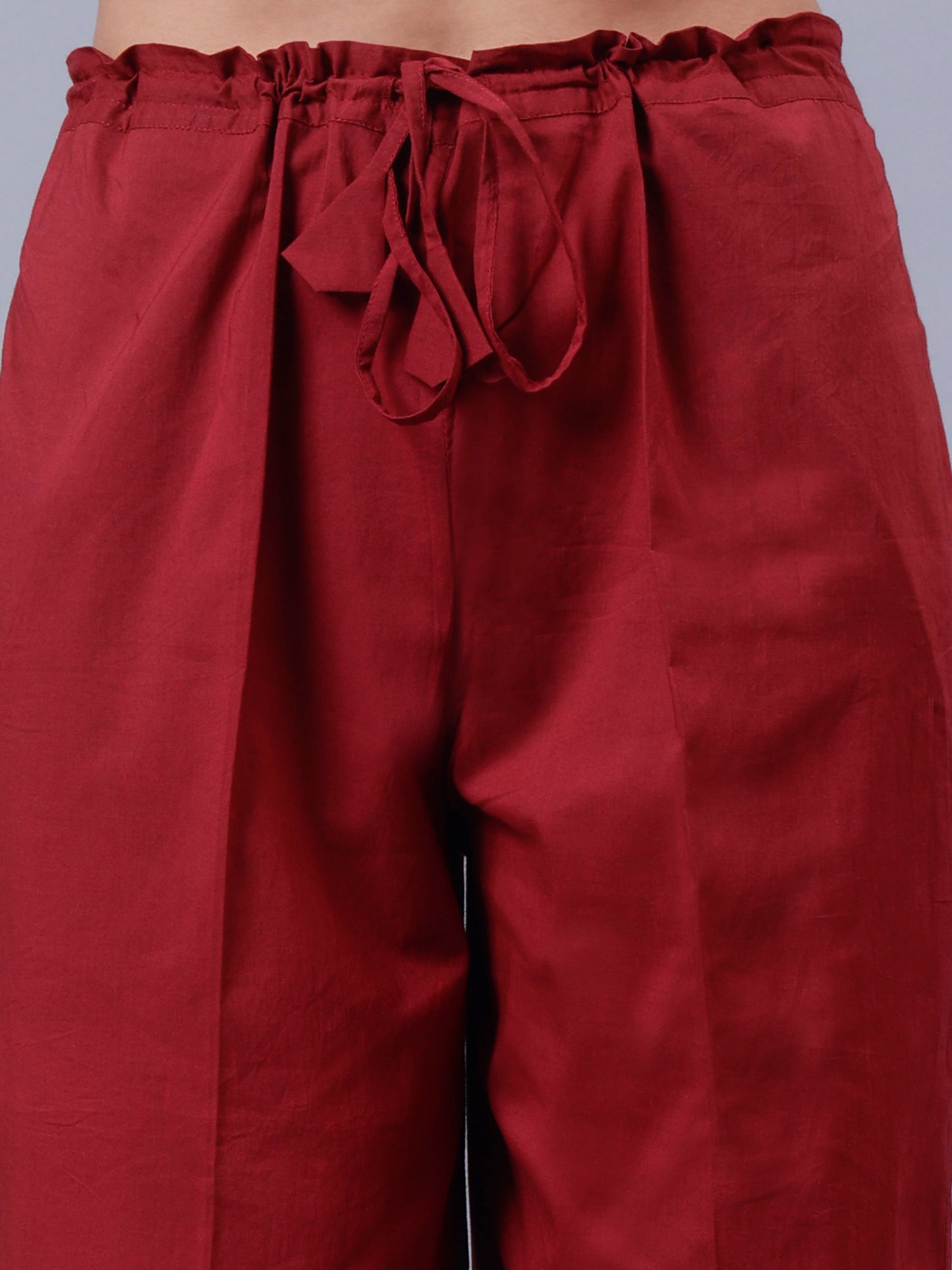Maroon Cotton Straight Pant