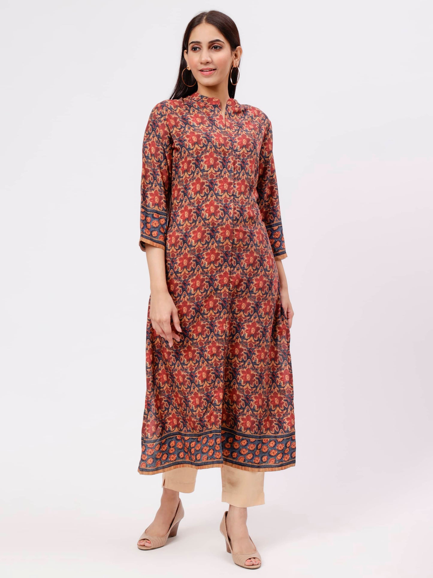Rust A-Line Kurta And Dupatta