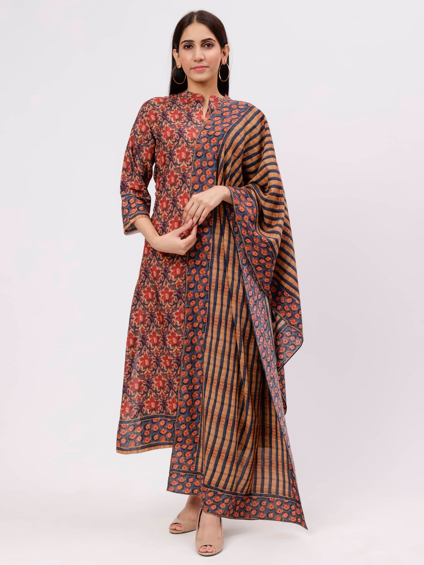 Rust A-Line Kurta And Dupatta