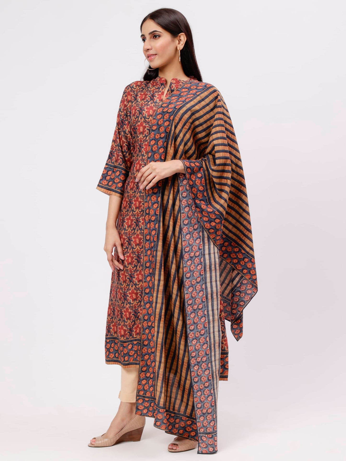 Rust A-Line Kurta And Dupatta