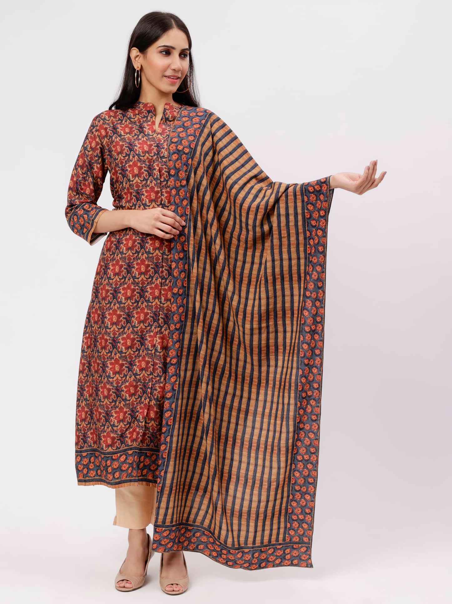 Rust A-Line Kurta And Dupatta