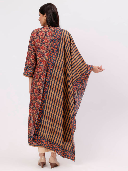 Rust A-Line Kurta And Dupatta