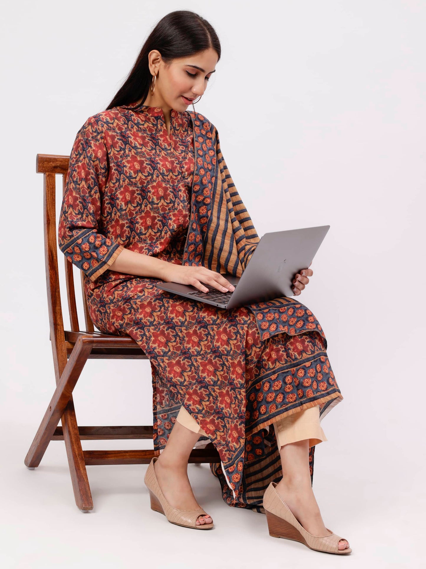 Rust A-Line Kurta And Dupatta