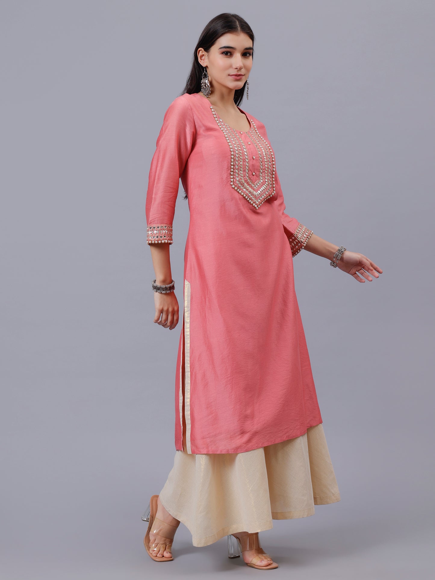 Salmon Pink A-Line Kurta