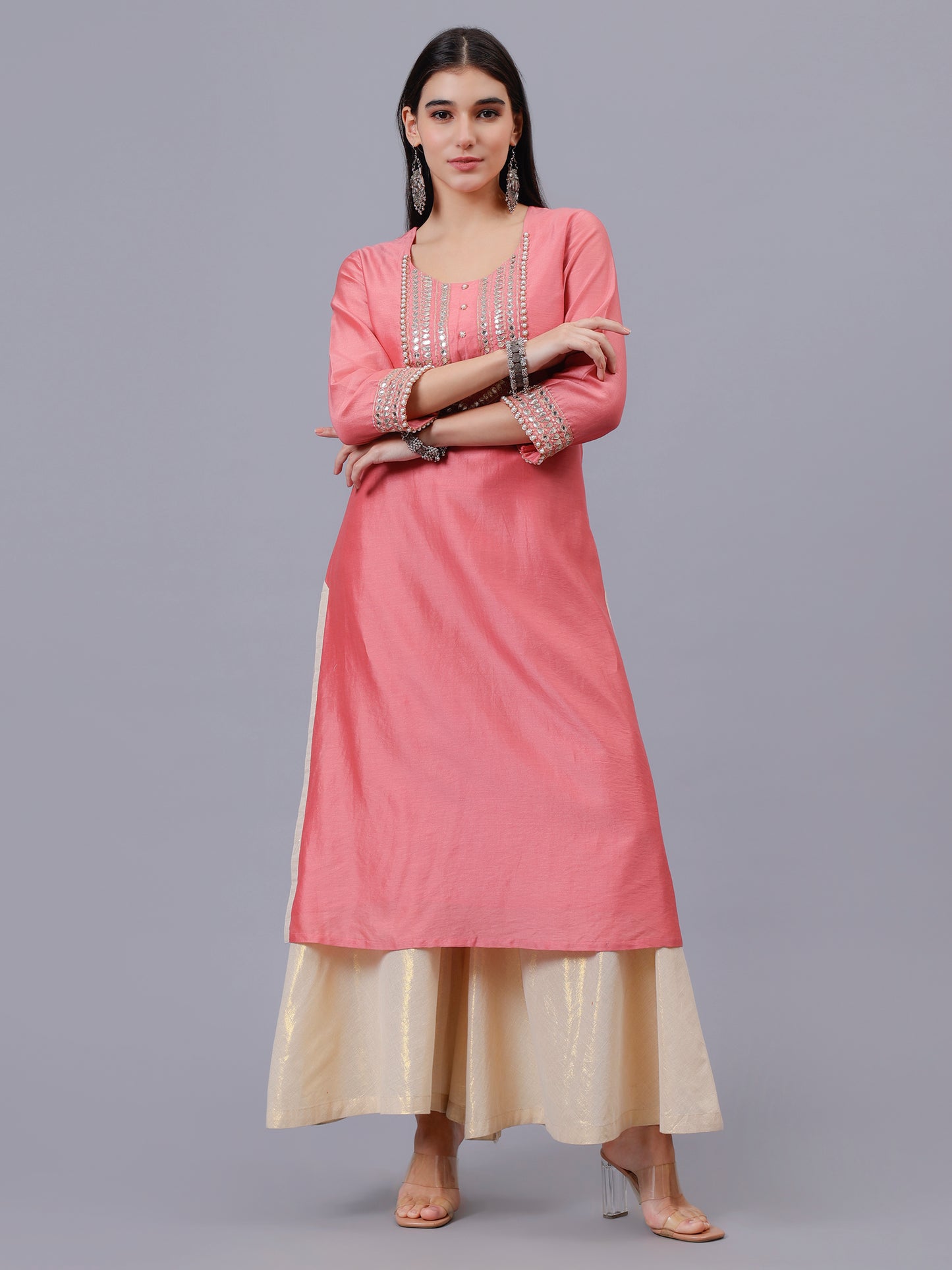 Salmon Pink A-Line Kurta