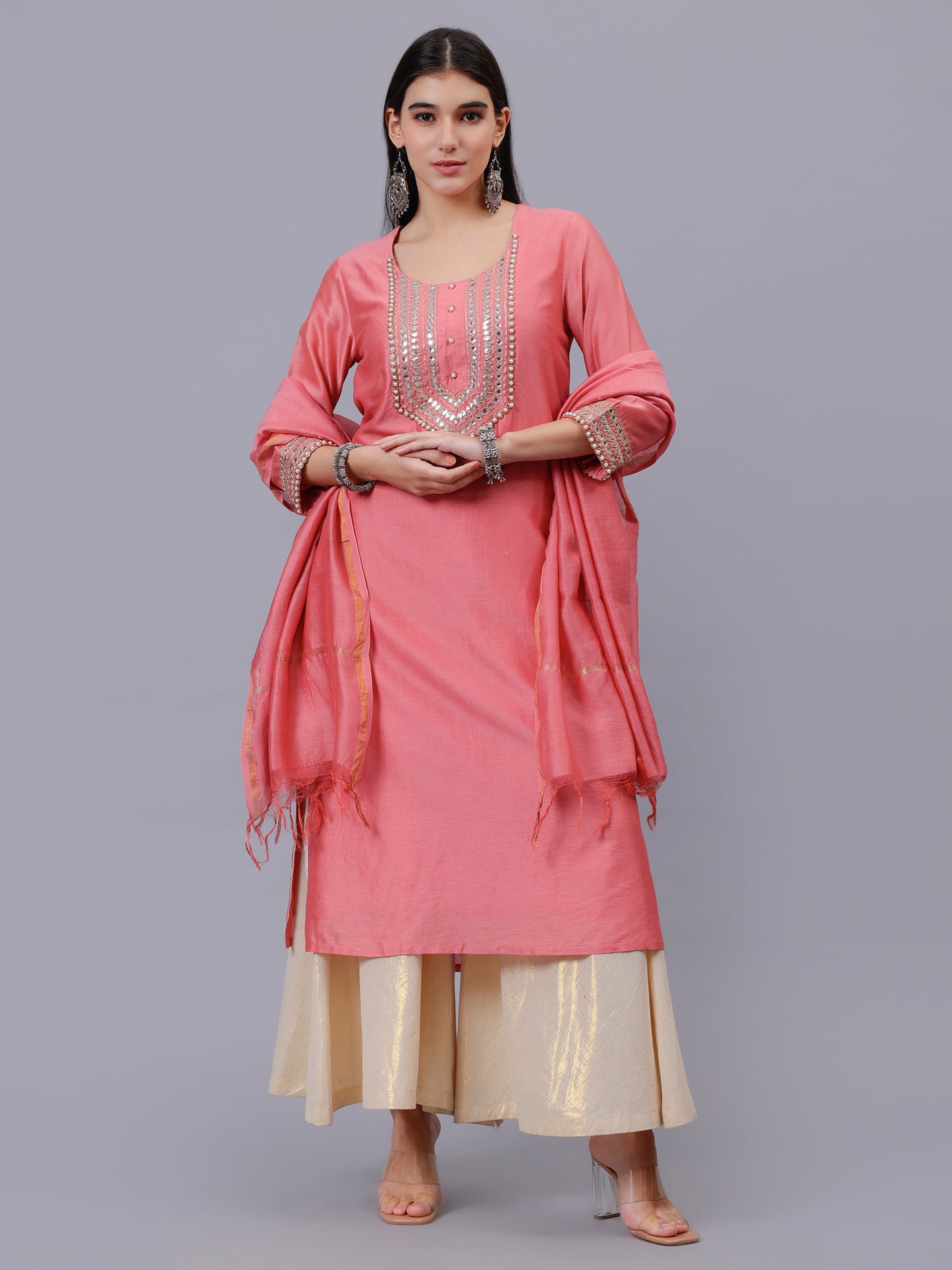 Salmon Pink A-Line Kurta