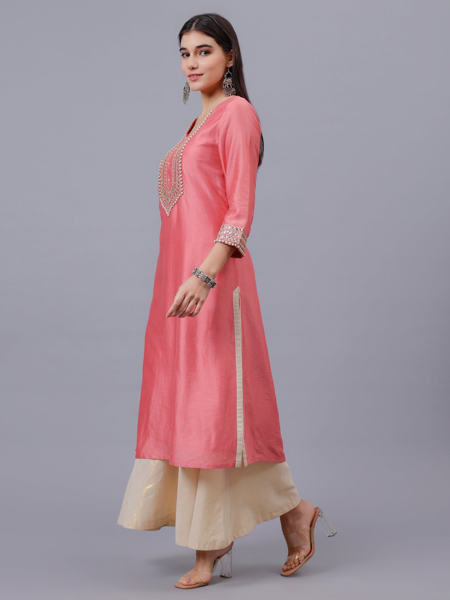 Salmon Pink A-Line Kurta