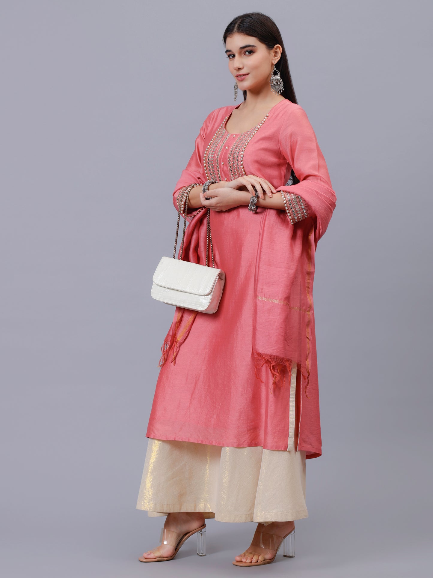 Salmon Pink A-Line Kurta