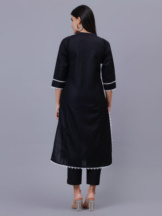 White On Black Embroidered Kalidar Kurta