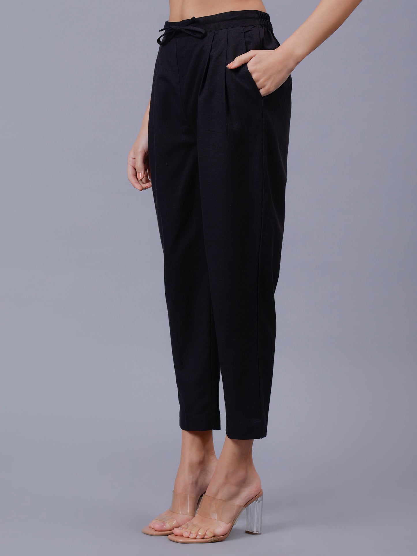 Black Cotton Linen Pant