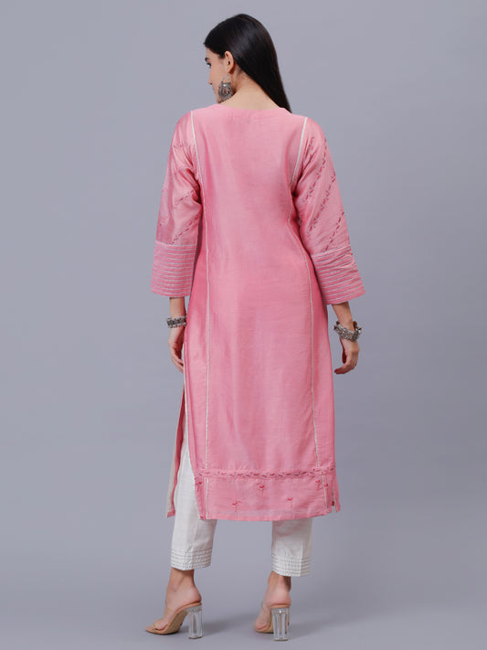 Baby Pink Kalidar Kurta With Silver thread Work