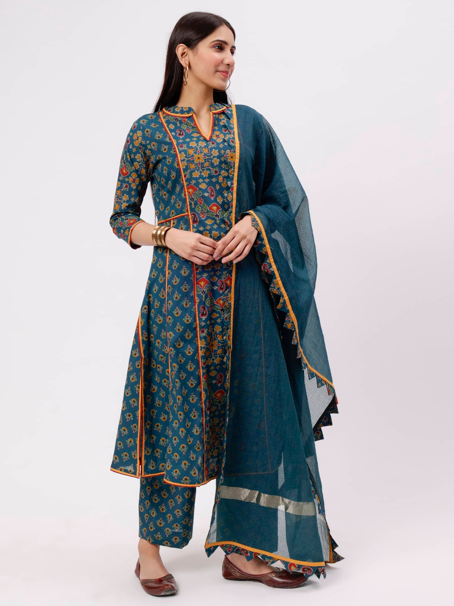 bottle-green-ajarak-printe-kalidaar-kurta-front-with-dupatta