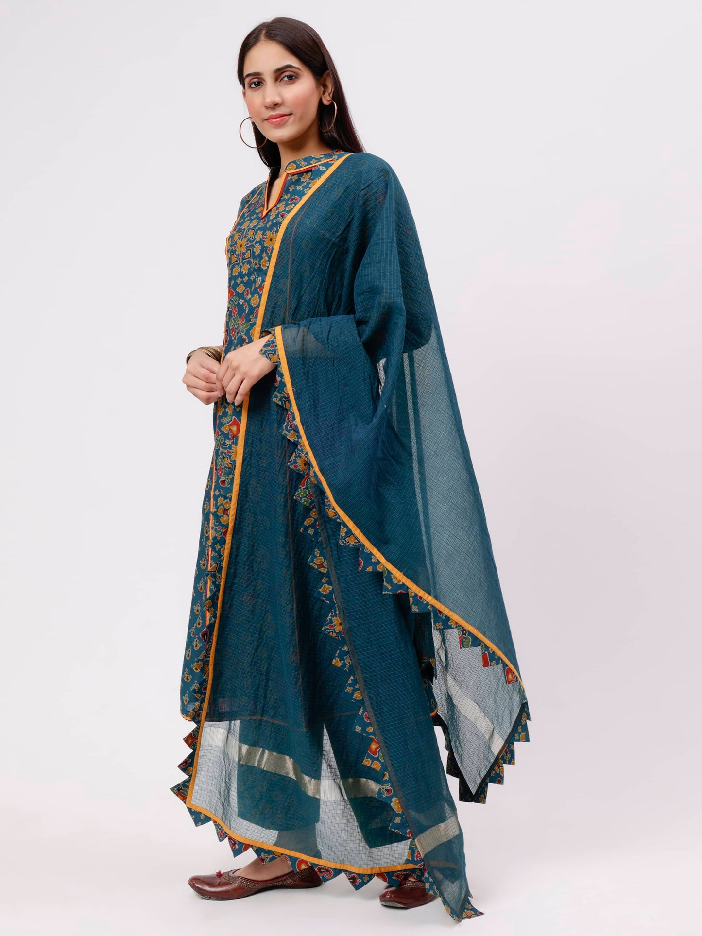 Bottle Green Ajarak Print Kalidaar Kurta UCK22178