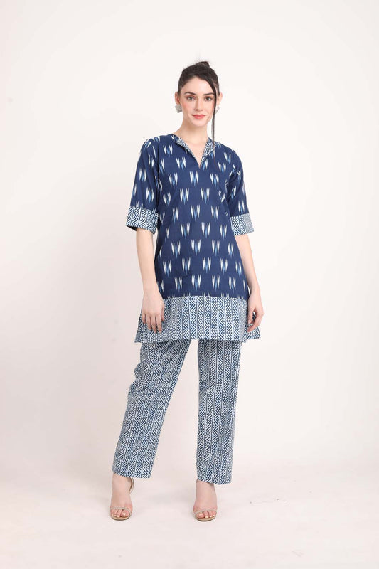 Indigo Ikat Printed Short Kurti UCEN22162
