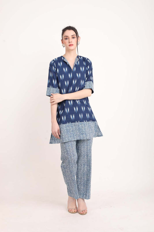 Indigo Ikat Printed Short Kurti UCEN22162