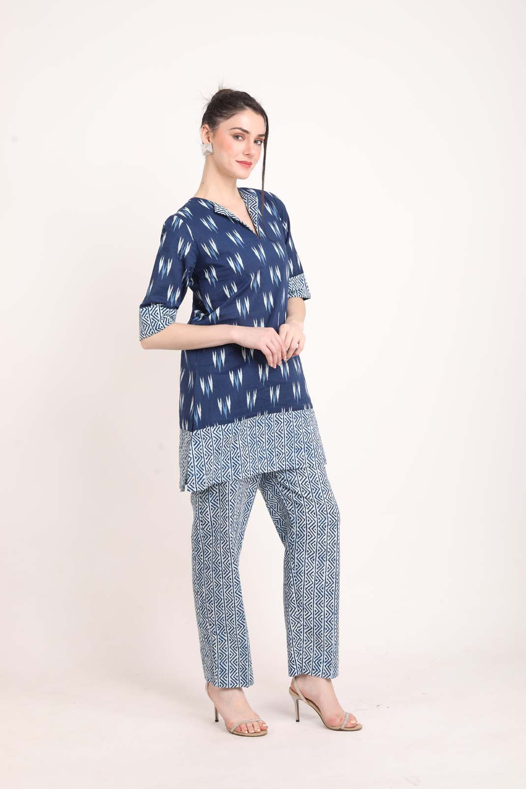 Indigo Ikat Printed Short Kurti UCEN22162