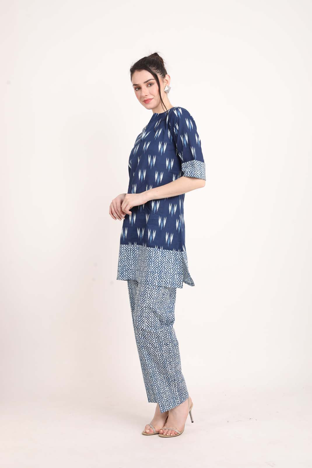 Indigo Ikat Printed Short Kurti UCEN22162