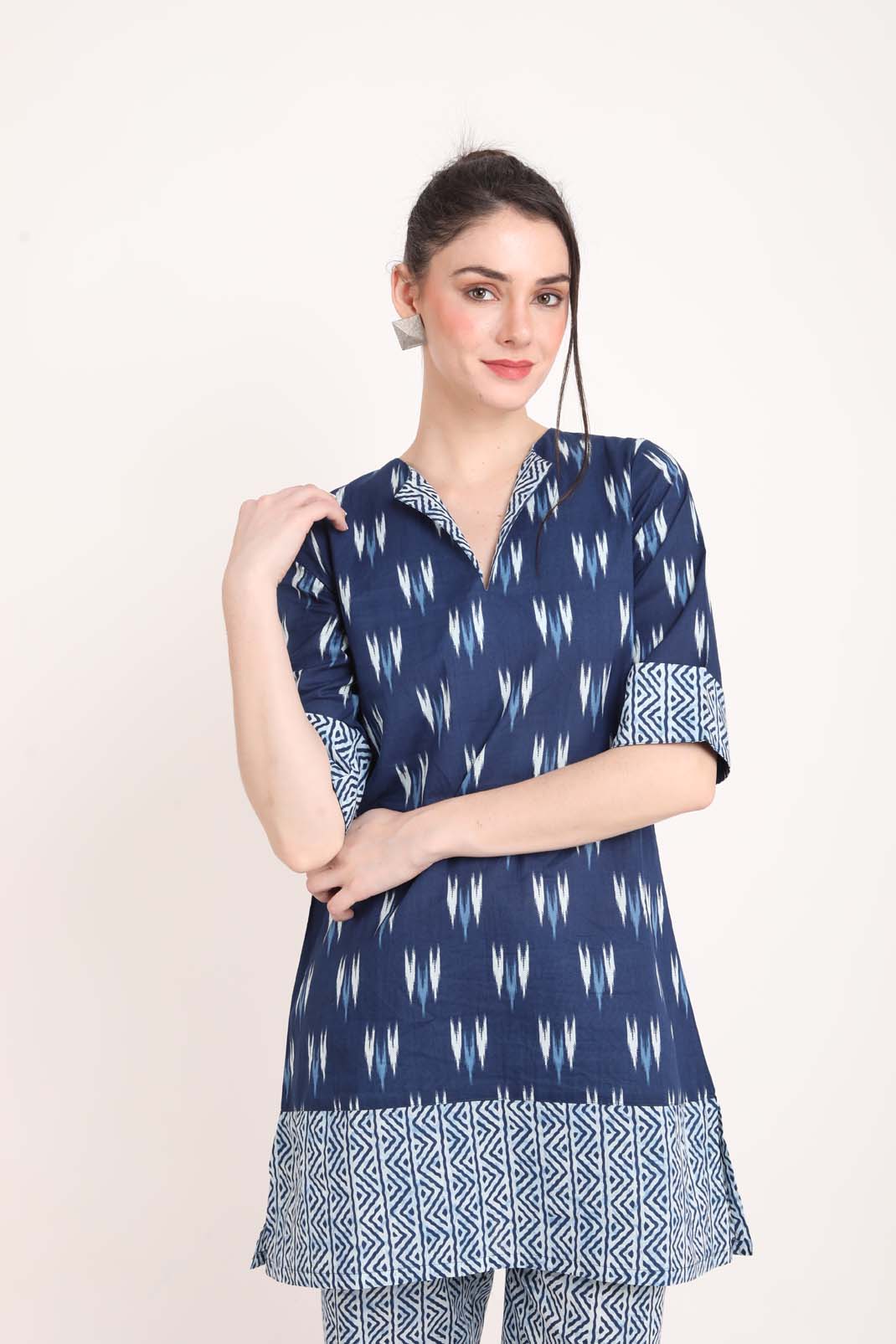 Indigo Ikat Printed Short Kurti UCEN22162