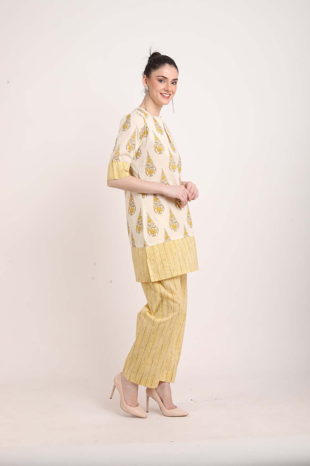 Lemon Yellow Paisley Print Summer Co-Ord Set UCEN22172