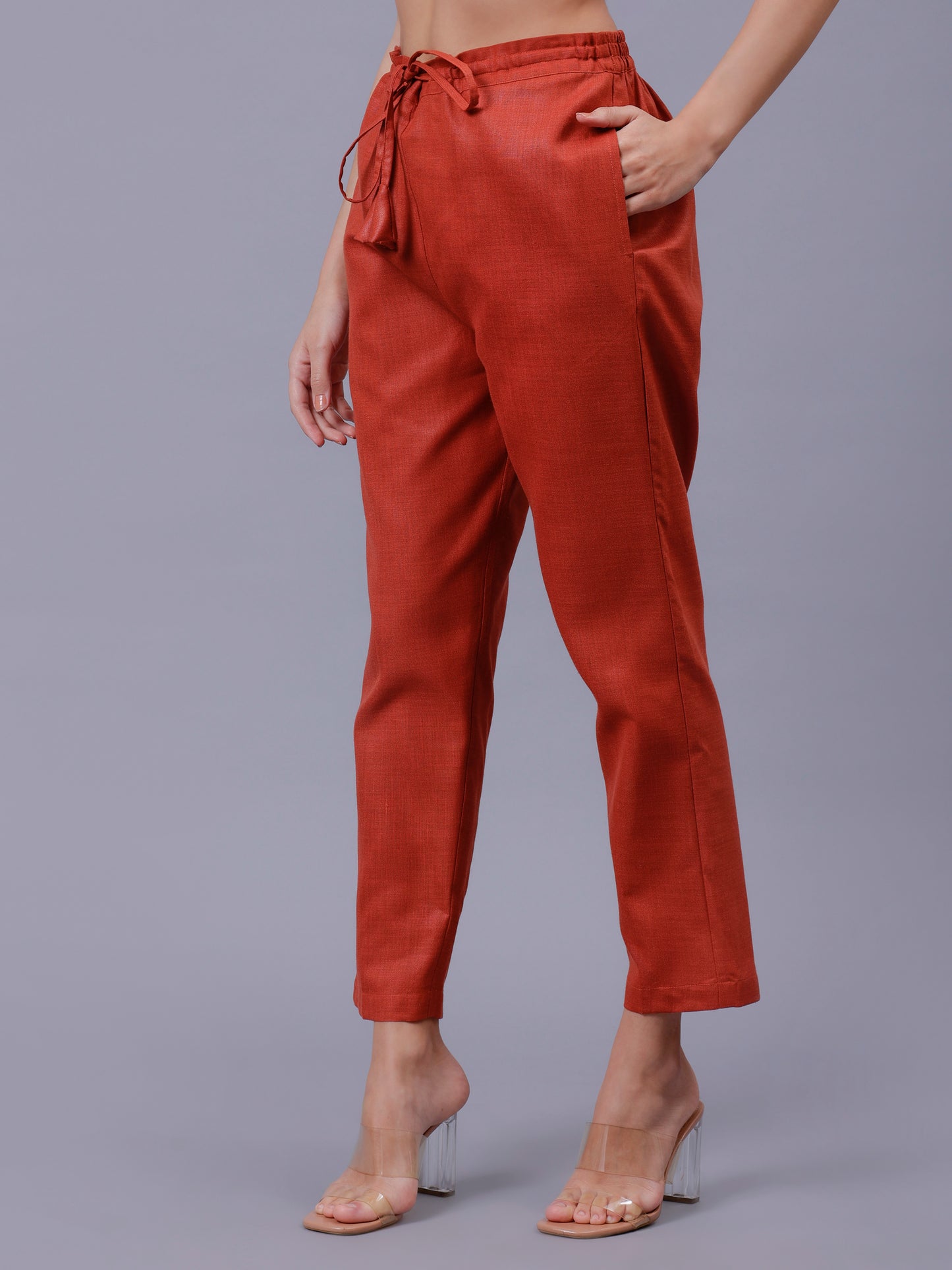 Rust Cotton Matka Straight Pant