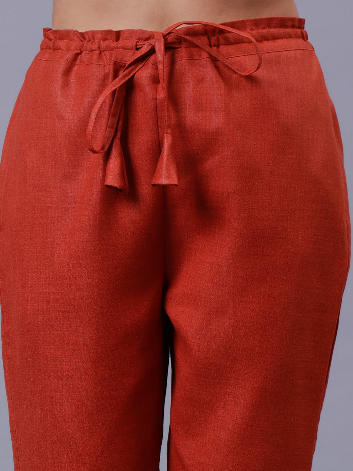 Rust Cotton Matka Straight Pant