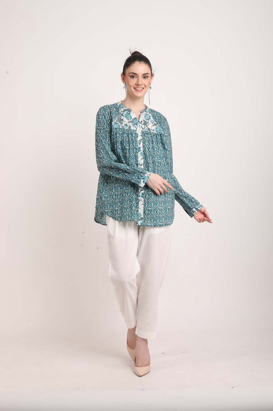 Teal Green Printed Top UCKS22175