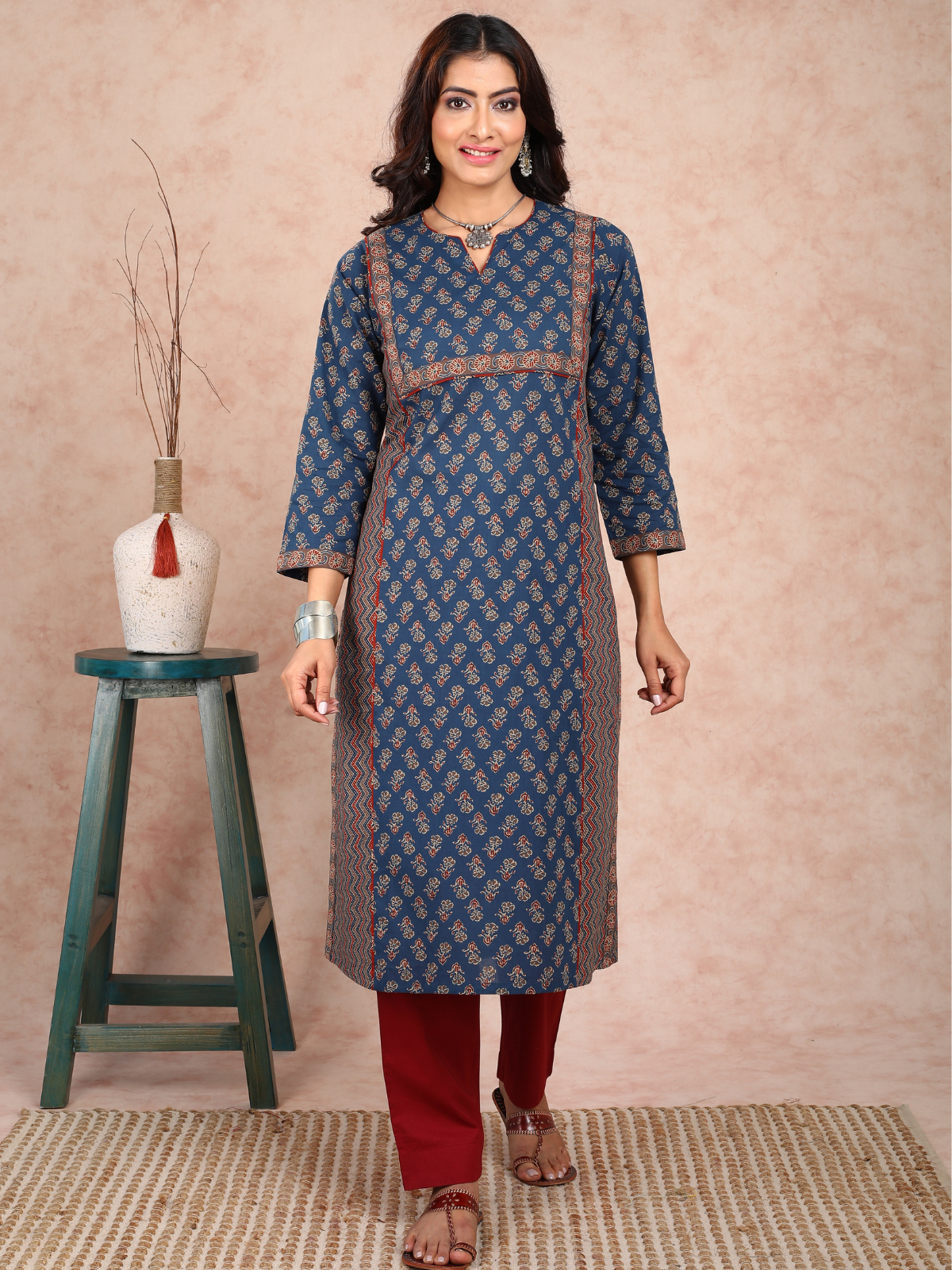 Blue Ajrakh Adab Style Kurta UCK22129