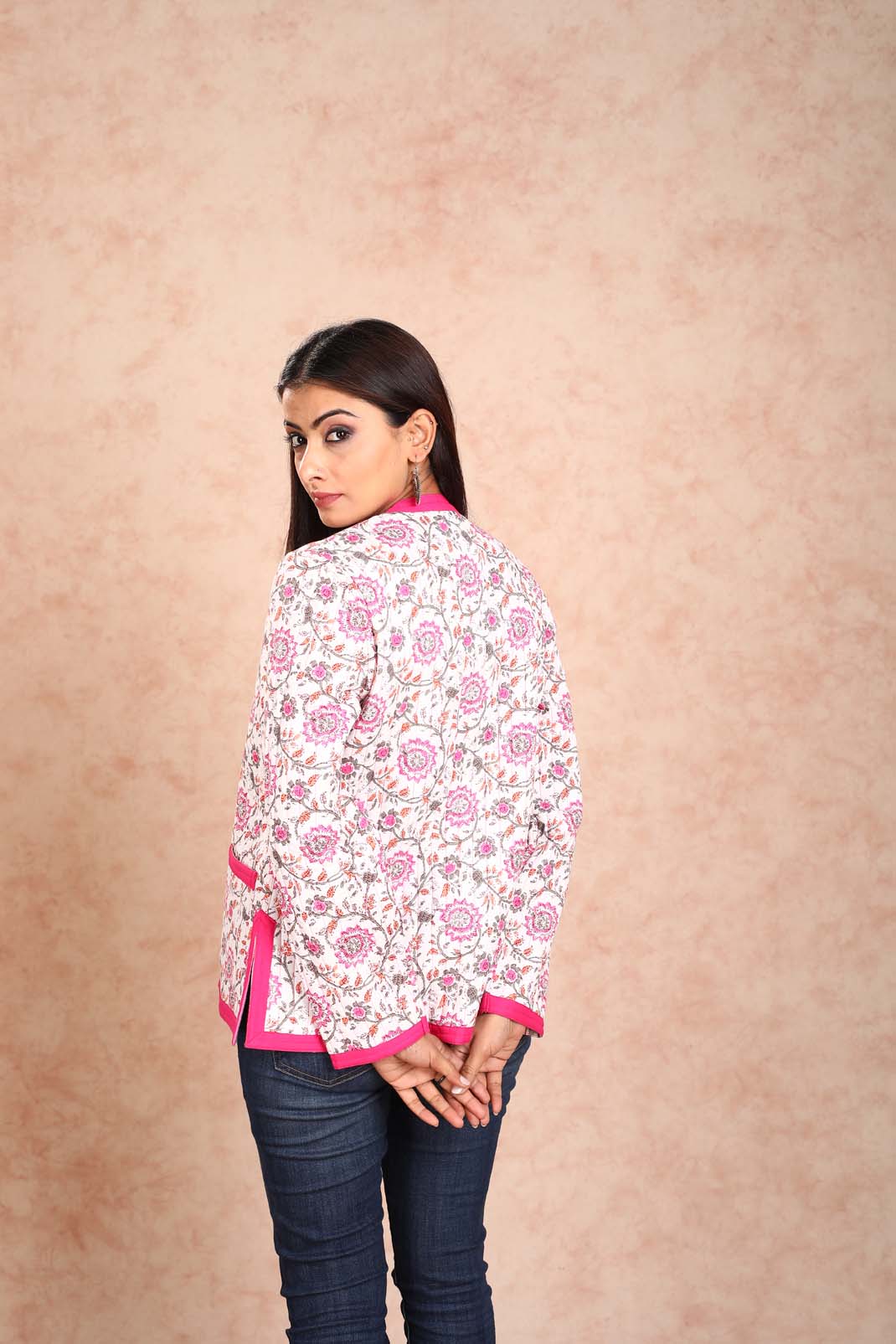 Pink Floral Reversible Quilted Jacket UCJ0004