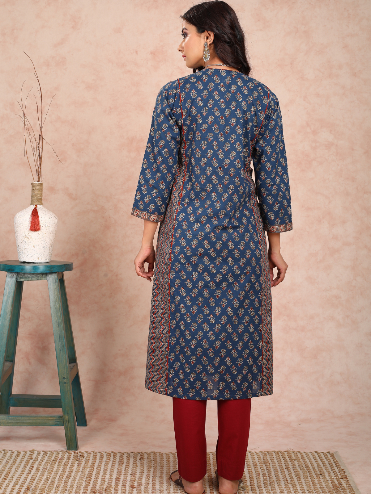 Blue Ajrakh Adab Style Kurta UCK22129