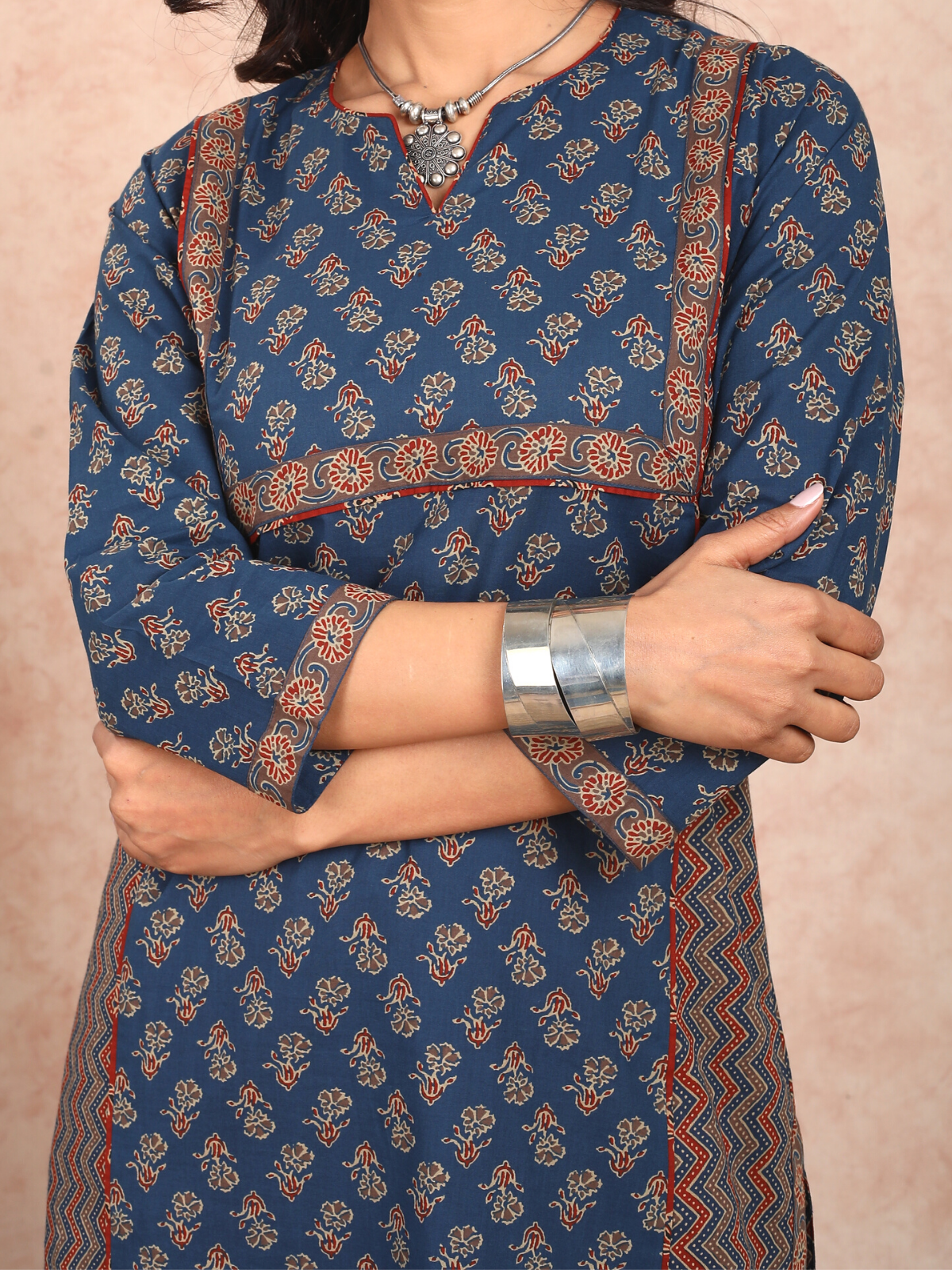 Blue Ajrakh Adab Style Kurta UCK22129