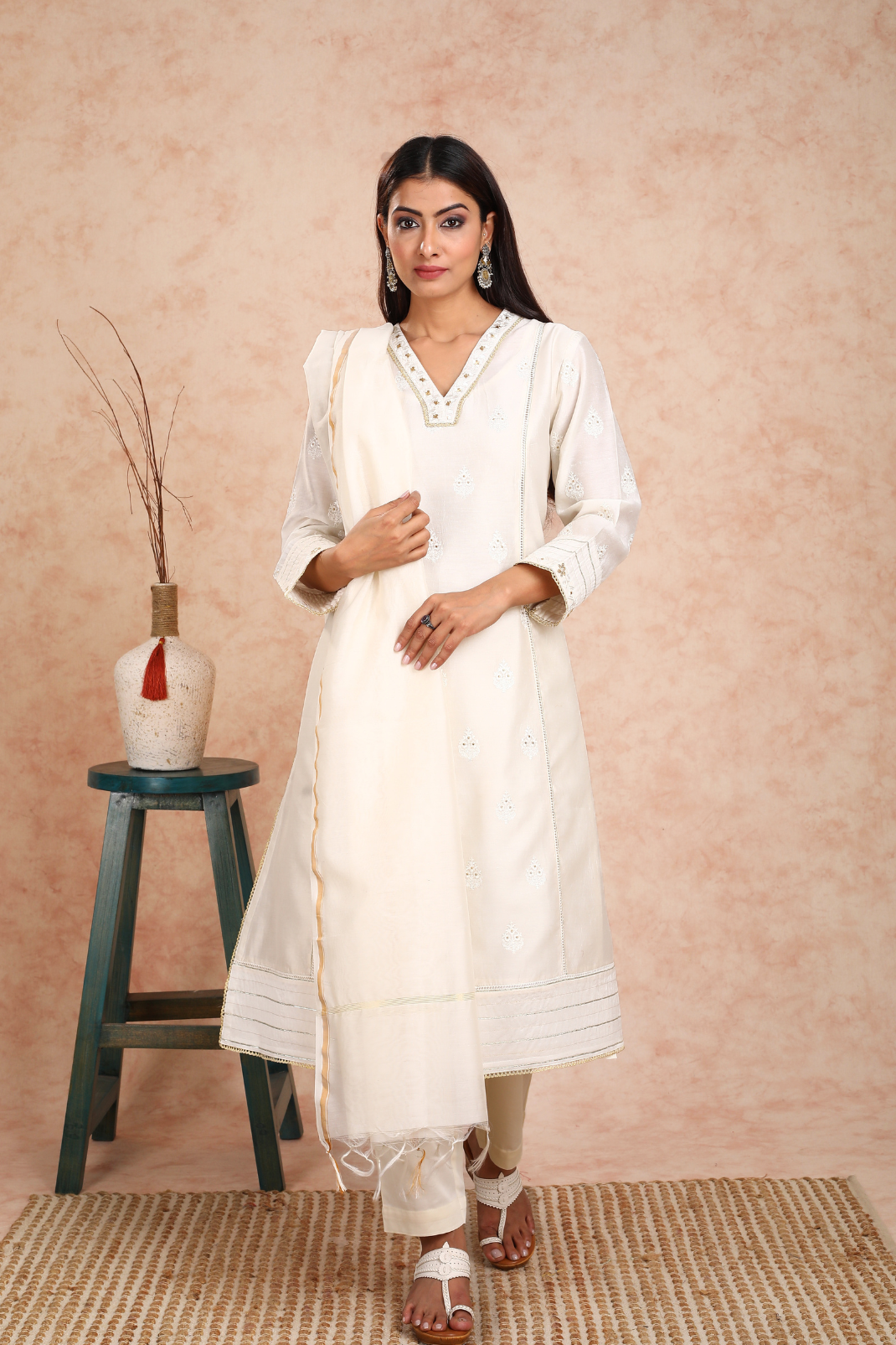 Ahilya Chanderi White Embroidered Kurta UCK22141