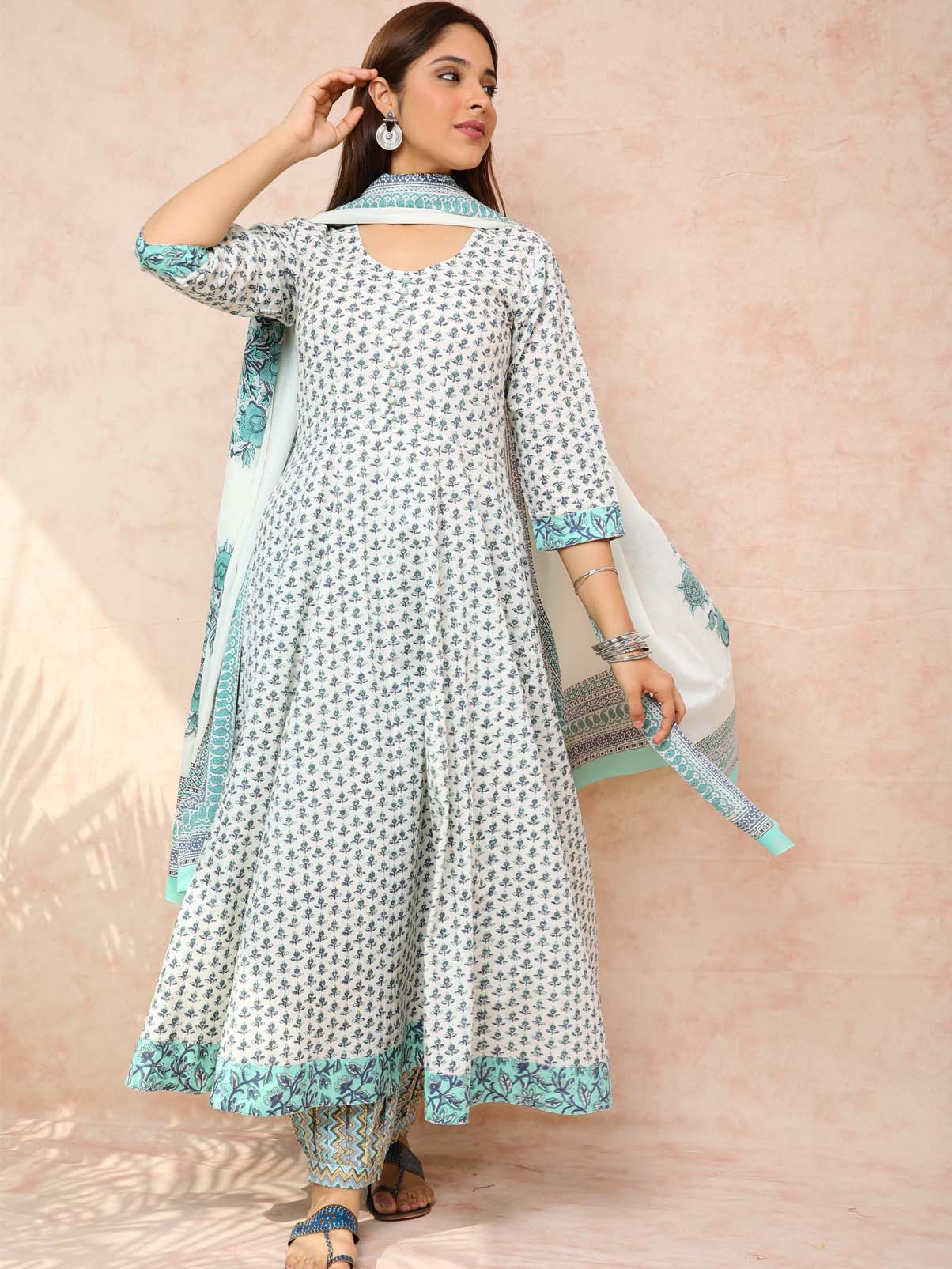 Turqouise Anarkali printed Kurta UCK22117