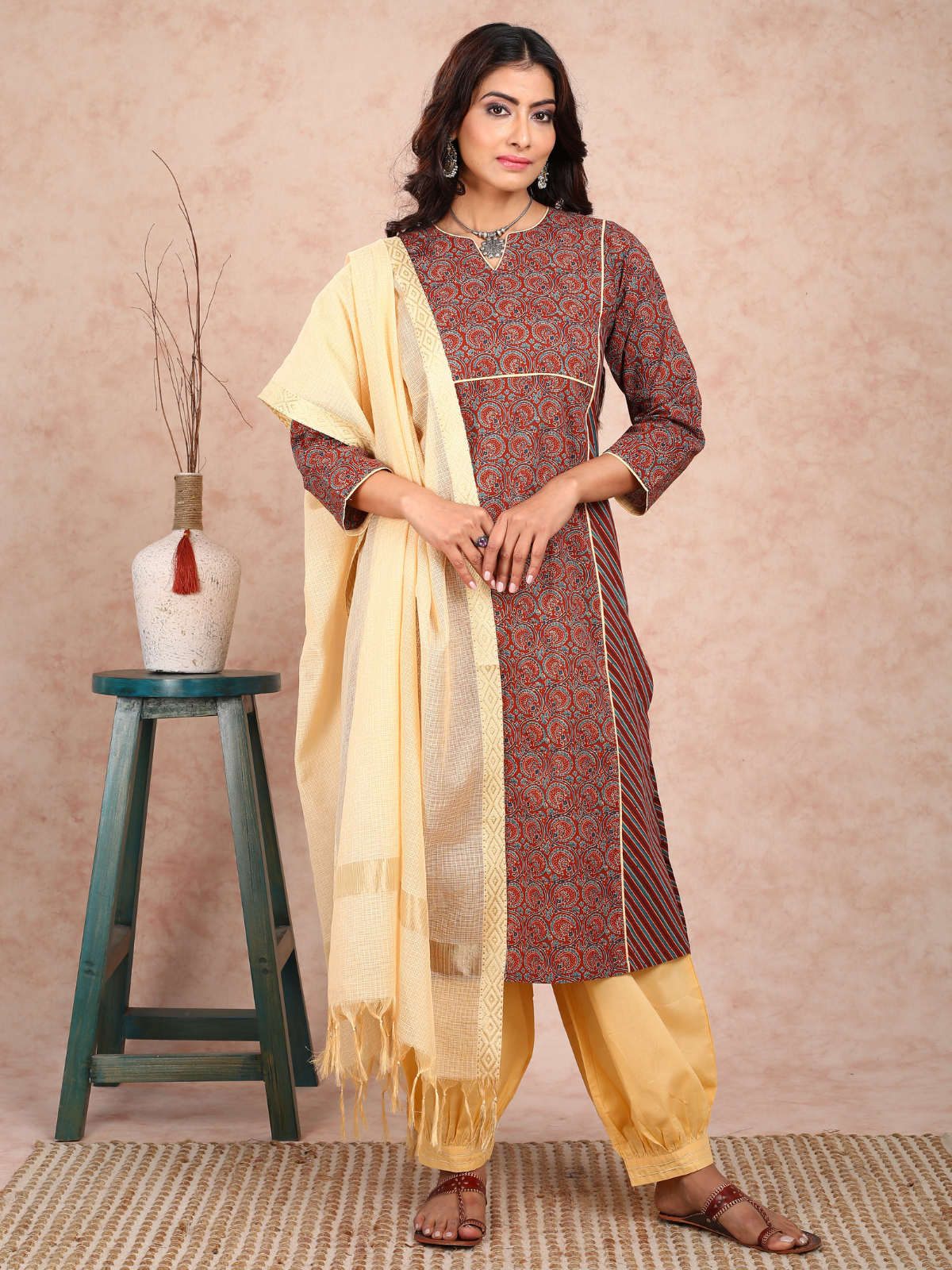 Mahroon Ajrakh Adab Style UCK22130
