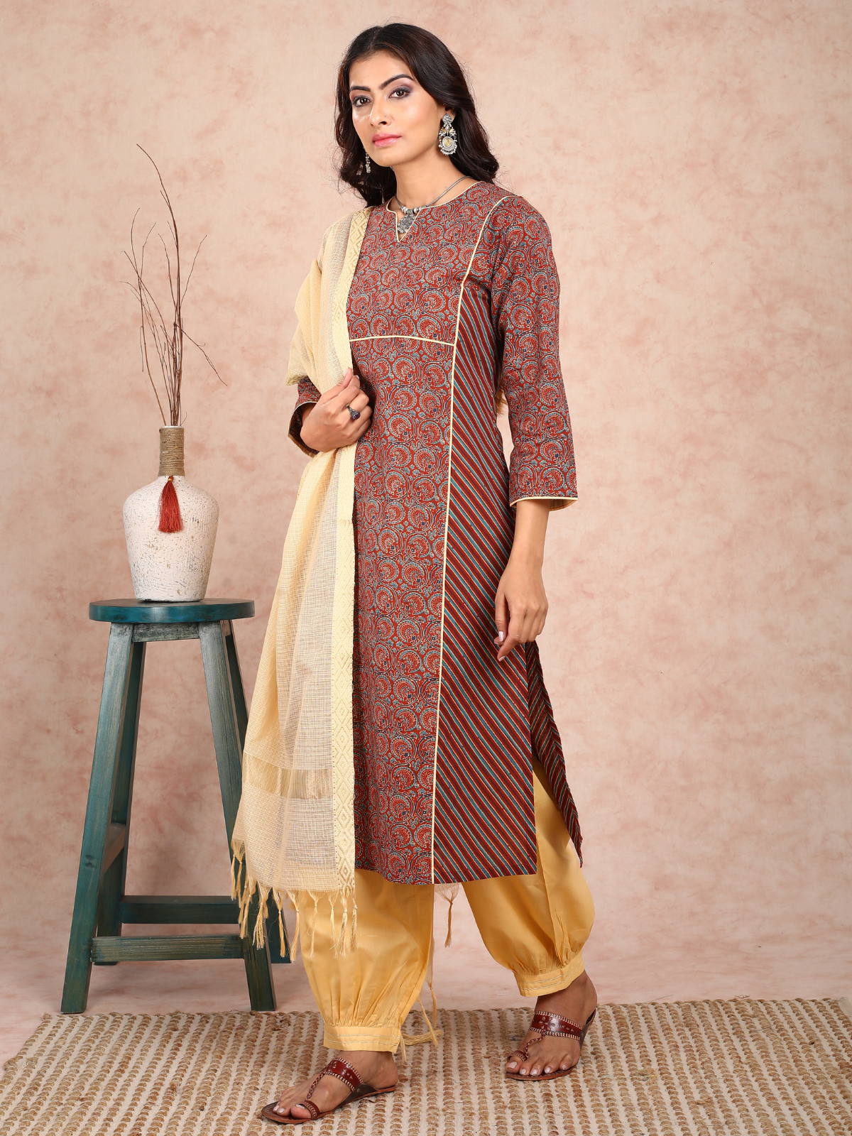 Mahroon Ajrakh Adab Style UCK22130